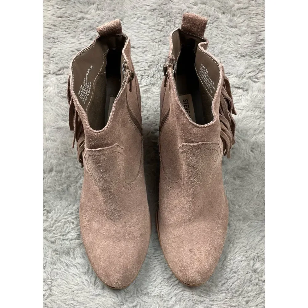 Steve Madden Taupe Suede Fringe Ankle Booties